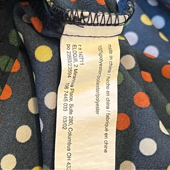 Eloquii Tie Neck Blue Multi Color Polka Dot Retro Career Office Blouse Size 16 - Picture 11 of 12
